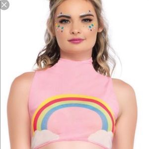 High neck Pink mesh rainbow crop top